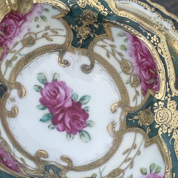 Antique Porcelain Hand Painted Gilt Mayonnaise Sauce Dish w Underplate Victorian - Picture 14 of 16
